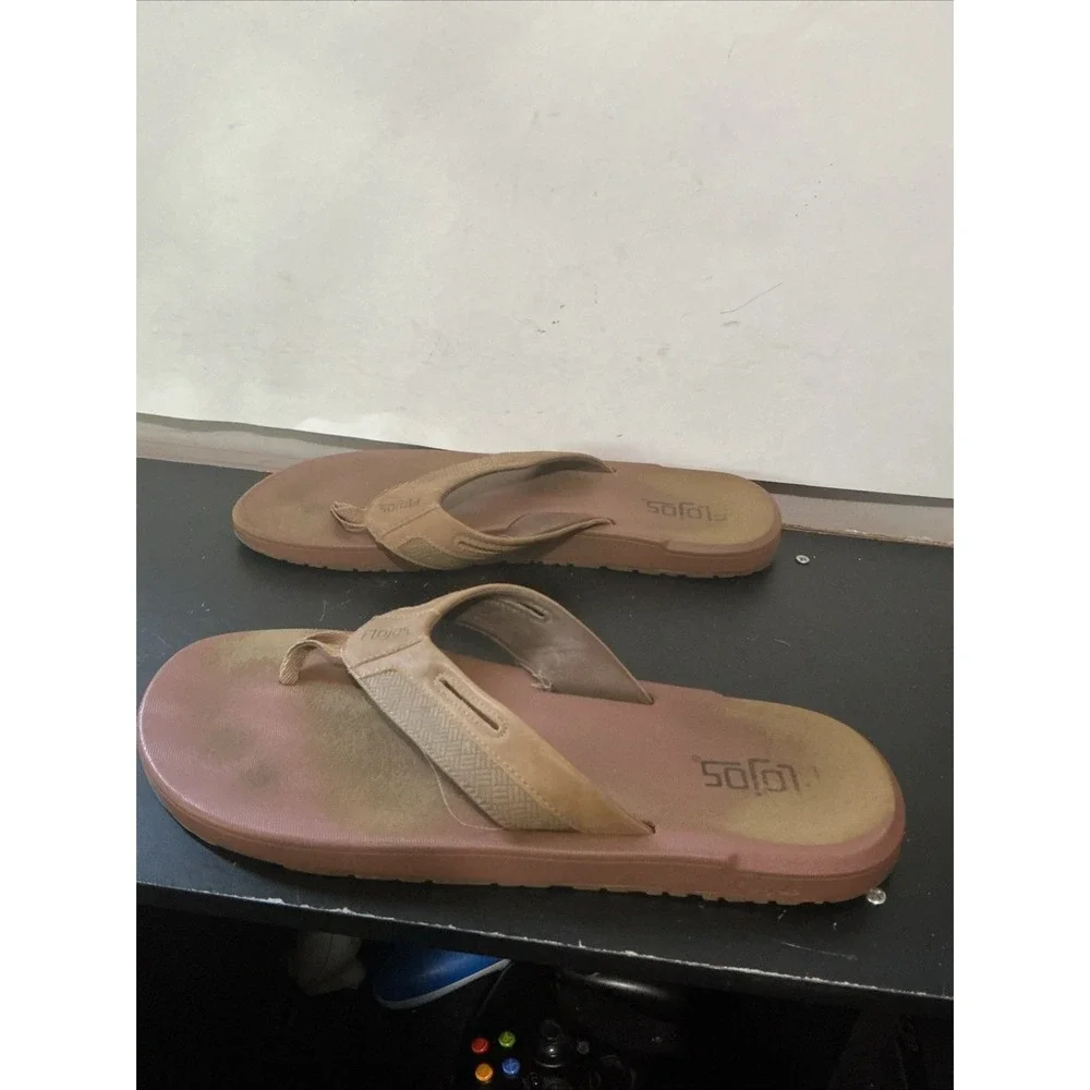 Flojos Ryan Mens Two Tone Tan Flip Flop Sandals Brown Synthetic Straps Size 12